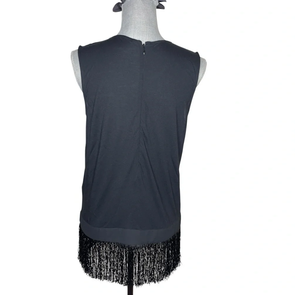 J.Crew Solid Black Fringe Tank Drape Top Tunic B6374 Sleeveless Classic S